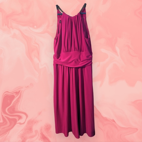 JONES New York Fuschia pink halter ruched dress gunmetal metallic hardware - Picture 1 of 8